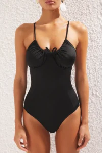 TRENDYOLMİLLA Black tunnelled Square Neck Covered Regular Swimsuit - Image 3