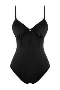 TRENDYOLMİLLA Black tunnelled Square Neck Covered Regular Swimsuit - Image 5