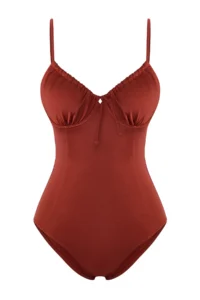 TRENDYOLMİLLA Brick Rejection tunnelled Square Neck Covered Regular Swimsuit - Image 5