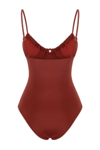 TRENDYOLMİLLA Brick Rejection tunnelled Square Neck Covered Regular Swimsuit - Image 7