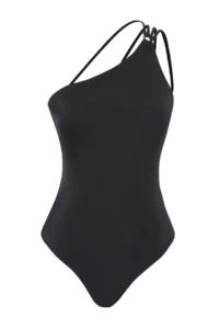 TRENDYOLMİLLA Black Low-cut back One Shoulder Covered Regular Swimsuit - Image 6