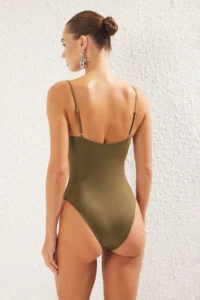 TRENDYOLMİLLA Khaki Eyelet Detailed balconette Covered Regular Swimsuit - Image 5