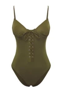 TRENDYOLMİLLA Khaki Eyelet Detailed balconette Covered Regular Swimsuit - Image 6