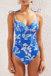 TRENDYOLMİLLA Floral Patterned Draped balconette Covered Regular Swimsuit - Image 3