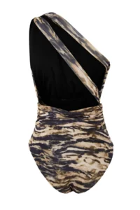 TRENDYOLMİLLA Zebra Patterned Drapeli One Shoulder Covered Regular Swimsuit - Image 8