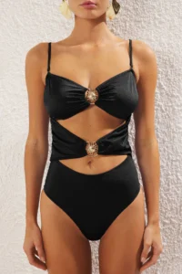 TRENDYOLMİLLA Black Cut Out/Window Detailed Strapless Covered Regular Swimsuit - Image 3