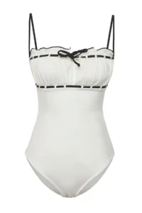 TRENDYOLMİLLA Black-White Color Bloklu Square Neck Covered Regular Swimsuit - Image 5