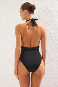 TRENDYOLMİLLA Black with accessories Deep V-neck Covered Regular Swimsuit - Image 4