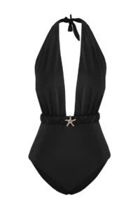 TRENDYOLMİLLA Black with accessories Deep V-neck Covered Regular Swimsuit - Image 5
