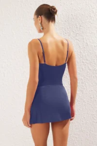 TRENDYOLMİLLA Mavi tied up Square Neck Covered Skirt Swimsuit - Image 4