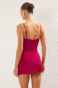 TRENDYOLMİLLA Burgundy tied up Square Neck Covered Skirt Swimsuit - Image 5