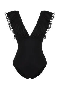 TRENDYOLMİLLA Black with flywheel V-neck Covered Regular Swimsuit - Image 5