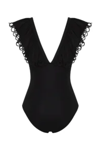 TRENDYOLMİLLA Black with flywheel V-neck Covered Regular Swimsuit - Image 6