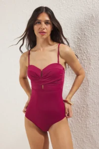 TRENDYOLMİLLA Plum Drapeli Strapless Covered hipster Swimsuit - Image 2
