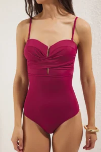 TRENDYOLMİLLA Plum Drapeli Strapless Covered hipster Swimsuit - Image 3