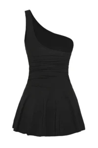 TRENDYOLMİLLA Black One Shoulder Covered Shorts Skirt Basic Swimsuit - Image 7