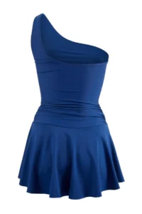 TRENDYOLMİLLA Dark Navy One Shoulder Covered Shorts Skirt Basic Swimsuit - Image 3
