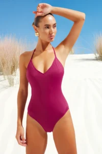 TRENDYOLMİLLA Plum V-neck Covered Regular Swimsuit