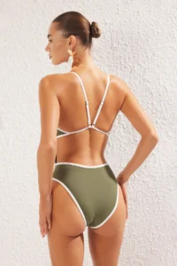 TRENDYOLMİLLA Khaki Color Bloklu Square Neck Covered Regular Swimsuit - Image 5