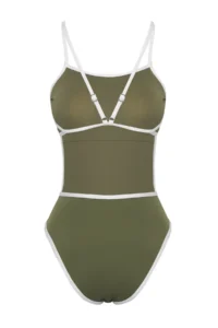 TRENDYOLMİLLA Khaki Color Bloklu Square Neck Covered Regular Swimsuit - Image 7