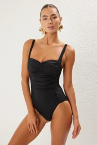 TRENDYOLMİLLA Black Drapeli balconette Covered Regular Swimsuit