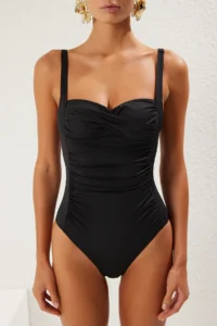 TRENDYOLMİLLA Black Drapeli balconette Covered Regular Swimsuit - Image 3