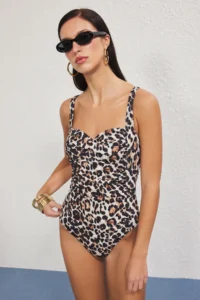 TRENDYOLMİLLA Leopard Patterned Drapeli balconette Covered Regular Swimsuit - Image 2