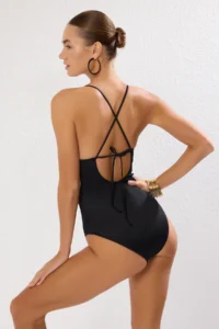 TRENDYOLMİLLA Black Eyelet Detailed V-neck Covered Regular Swimsuit - Image 2