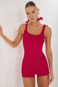 TRENDYOLMİLLA Burgundy Square Neck Covered Surfer OF shorts Basic Swimsuit - Image 2