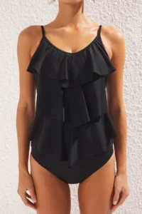 TRENDYOLMİLLA Black with flywheel U-Neck Covered Regular Swimsuit - Image 3