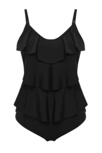 TRENDYOLMİLLA Black with flywheel U-Neck Covered Regular Swimsuit - Image 5