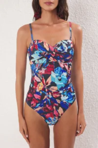 TRENDYOLMİLLA Floral Patterned Draped Strapless Covered Regular Swimsuit - Image 4