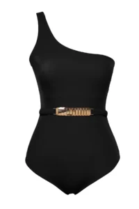 TRENDYOLMİLLA Black with accessories One Shoulder Covered Regular Swimsuit - Image 6