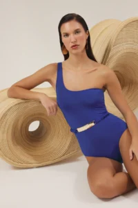 TRENDYOLMİLLA Saks Blue with accessories One Shoulder Covered Regular Swimsuit