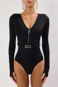 TRENDYOLMİLLA Black Zippered Surfer Covered Regular Swimsuit - Image 3