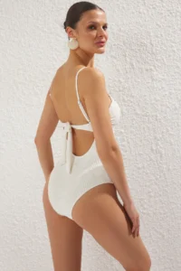 TRENDYOLMİLLA Ecru Cut Out/Window Detailed Strapless Covered brazilian Swimsuit - Image 2