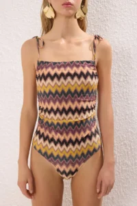 TRENDYOLMİLLA Geometric Patterned Drapeli Square Neck Covered Regular Swimsuit - Image 4