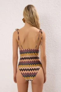 TRENDYOLMİLLA Geometric Patterned Drapeli Square Neck Covered Regular Swimsuit - Image 5