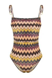 TRENDYOLMİLLA Geometric Patterned Drapeli Square Neck Covered Regular Swimsuit - Image 6
