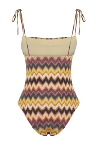 TRENDYOLMİLLA Geometric Patterned Drapeli Square Neck Covered Regular Swimsuit - Image 7
