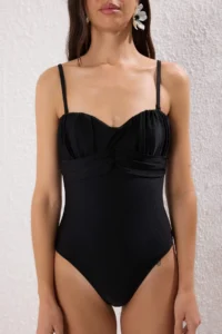 TRENDYOLMİLLA Black Drapeli Strapless Covered Regular Swimsuit - Image 3