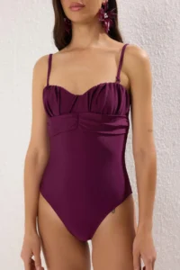 TRENDYOLMİLLA Plum Drapeli Strapless Covered Regular Swimsuit - Image 3