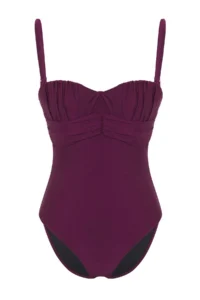 TRENDYOLMİLLA Plum Drapeli Strapless Covered Regular Swimsuit - Image 5