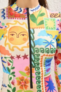 TRENDYOLMİLLA Floral Patterned Zippered Surfer Covered hipster Swimsuit - Image 3