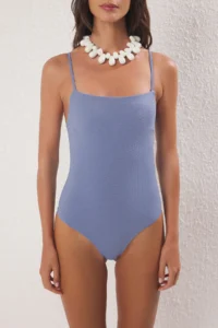 TRENDYOLMİLLA Mavi Square Neck Covered Regular Swimsuit - Image 4