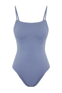 TRENDYOLMİLLA Mavi Square Neck Covered Regular Swimsuit - Image 6