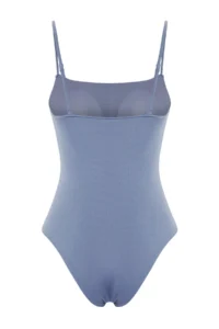 TRENDYOLMİLLA Mavi Square Neck Covered Regular Swimsuit - Image 7
