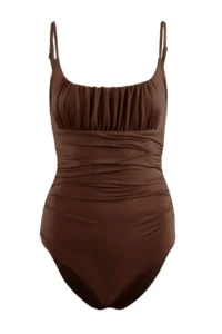 TRENDYOLMİLLA Brown Square Neck Drapeli hipster Swimsuit