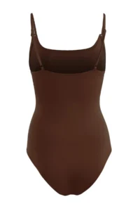 TRENDYOLMİLLA Brown Square Neck Drapeli hipster Swimsuit - Image 2