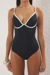TRENDYOLMİLLA Black-White Color Bloklu balconette Covered hipster Swimsuit - Image 3